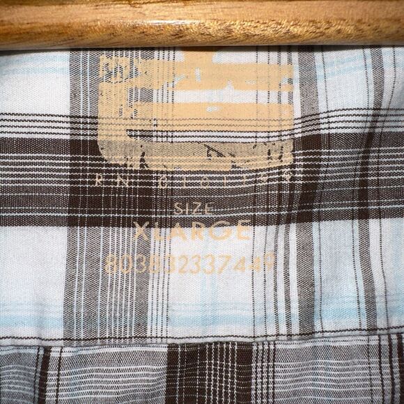 Mens Button Down Shirt XL Plaid 90s Western Flap Pocket Triple Snap Cuffs - Picture 5 of 16